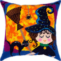 Brvsk Seasonal Embroidery Kit for Adults and Beginners — Halloween 16″ × 16″ with Clear, Precise Printed Design on Cotton Canvas; Includes 2 Needles, Yarn, and Easy-Read Chart - color: Witch