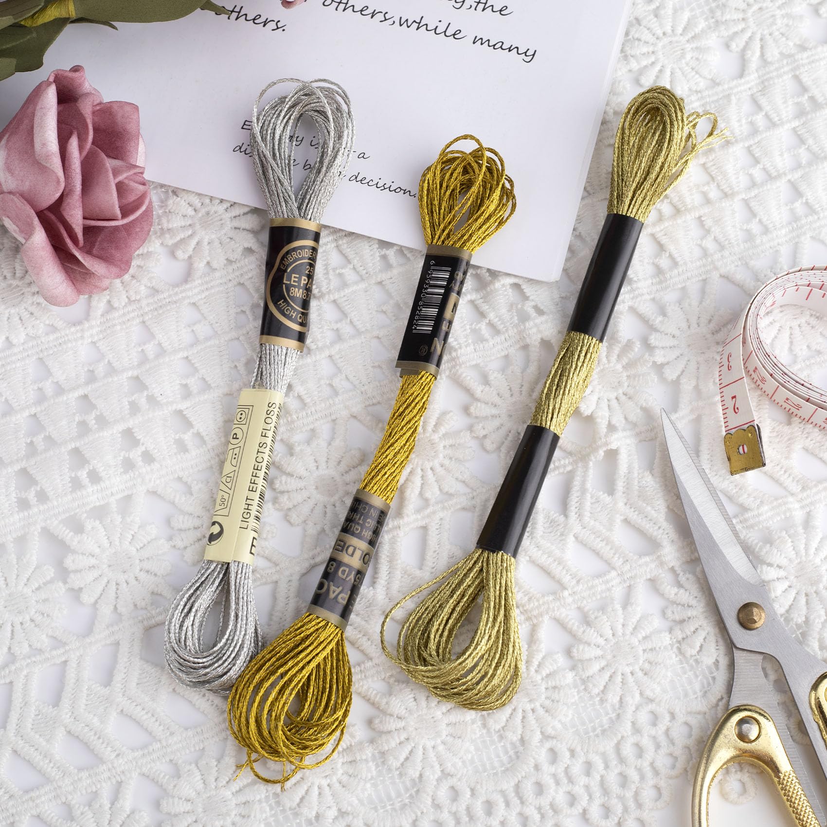 3 Skeins Metallic Embroidery Floss, Glitter Embroidery Thread String, Polyester Cross-Stitch Threads for Hand Embroidery, String Art, DIY Bracelet- Gold & Silver & Yellow - color: Gold & Silver & Yellow