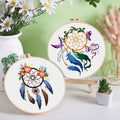 ERKOON 4 Set Embroidery Kit for Beginners, Cross Stitch Set Include Embroidery Cloth Hoops Threads for Craft Lover Hand Stitch with Embroidery Skill Techniques (Feather Wreath) - color: Feather Wreath