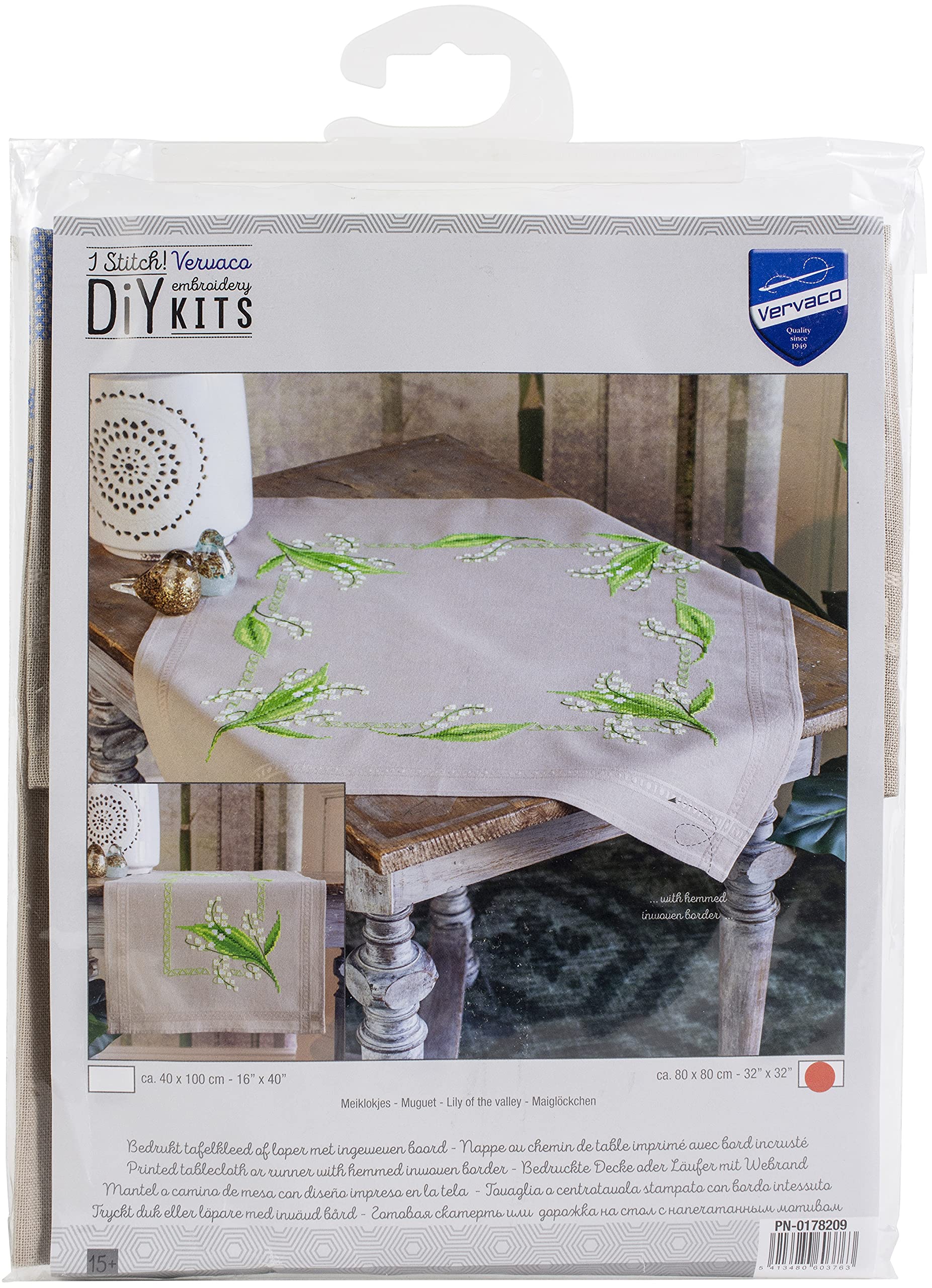 Vervaco Stamped Tablecloth Cross Stitch Kit 32"X32"-Lily of The Valley -V0178209 - size: 32 x 32 inch